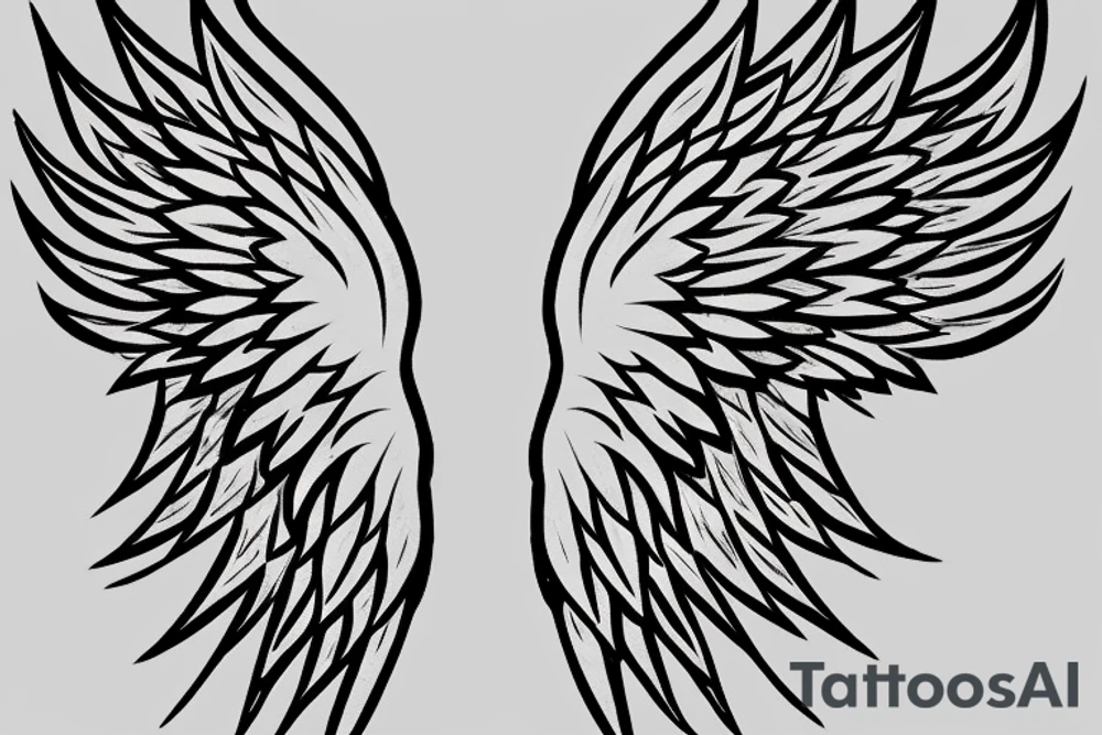 Angel wings made of lightning and the outline of the tattoo. Simple minialmal style. Bla k and white on the upper back. tattoo idea