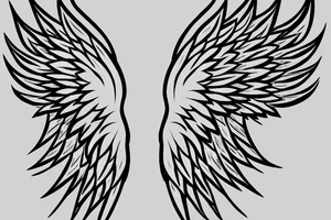 Angel wings made of lightning and the outline of the tattoo. Simple minialmal style. Bla k and white on the upper back. tattoo idea