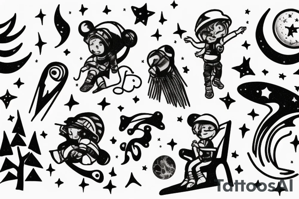 A boy Seating on a mountain clif looking at the stars and space tattoo idea A boy Seating on a mountain clif looking at the stars and space tattoo idea