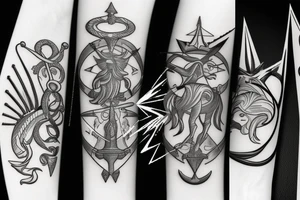 Sagittarius Trident Neptune Omega 8 tattoo idea