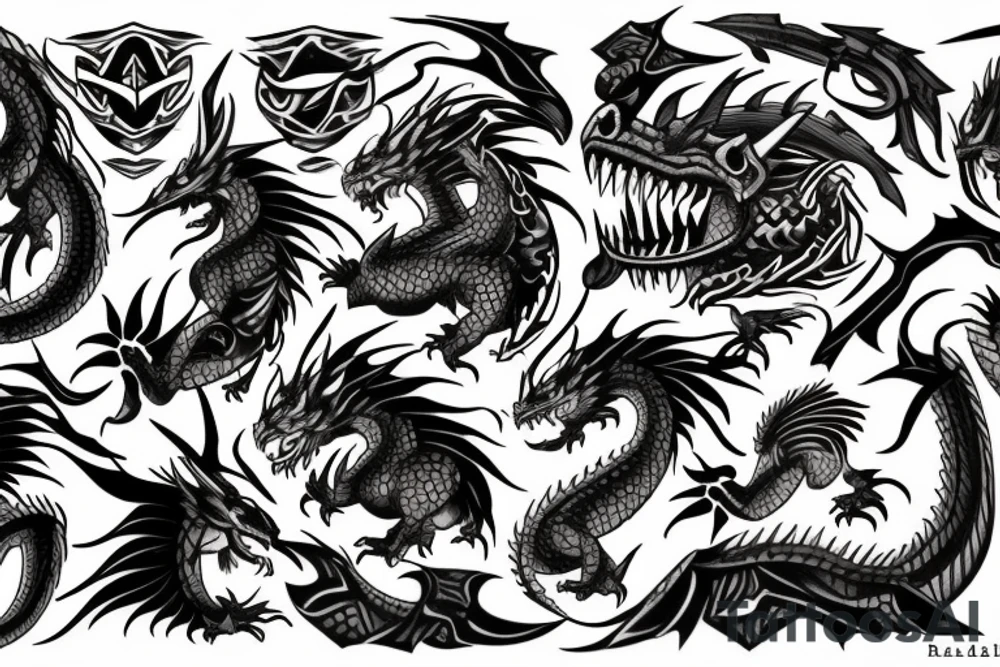 trival, celta, espalda, dragon, lobo tattoo idea