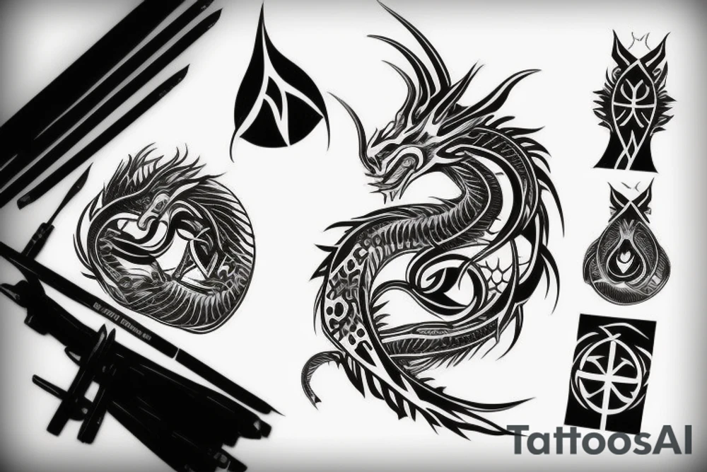 unir un tatuaje celda de dragon en el hombre con un tribal en la espalda tattoo idea