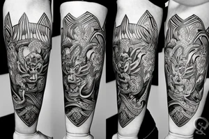 unir un tatuaje celda de dragon en el hombre con un tribal en la espalda tattoo idea