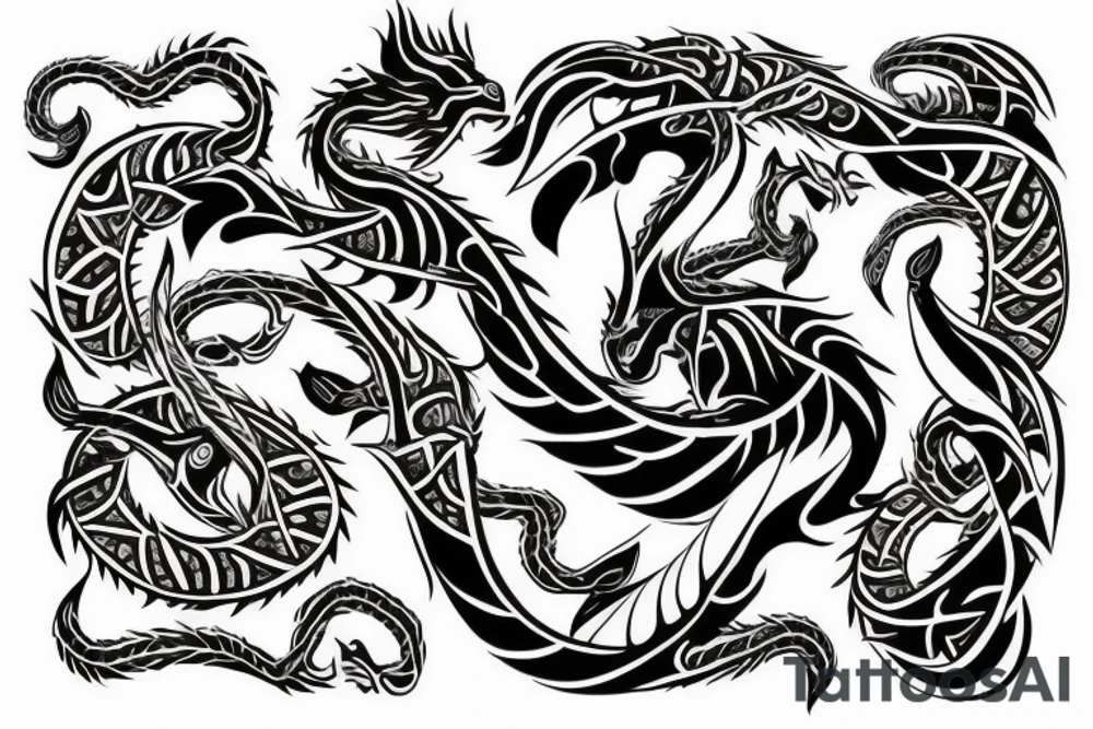 unir un tatuaje celda de dragon en el hombre con un tribal en la espalda tattoo idea