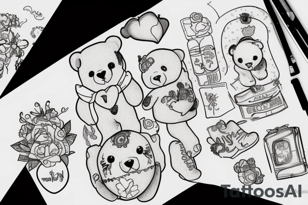 The word Shawtyyy with a teddy bear next to it tattoo idea