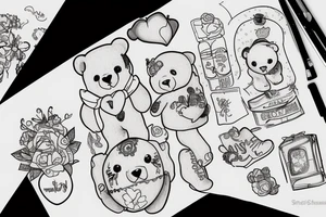 The word Shawtyyy with a teddy bear next to it tattoo idea