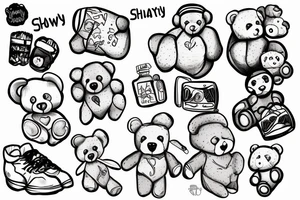The word Shawtyyy with a teddy bear next to it tattoo idea
