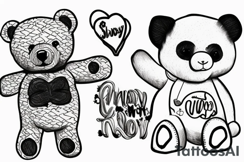 Shawtyyy with a teddy bear next to it tattoo idea
