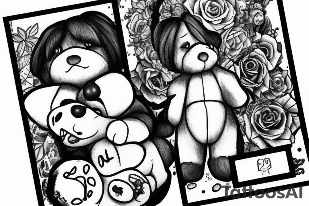Shawtyyy with a teddy bear next to it tattoo idea