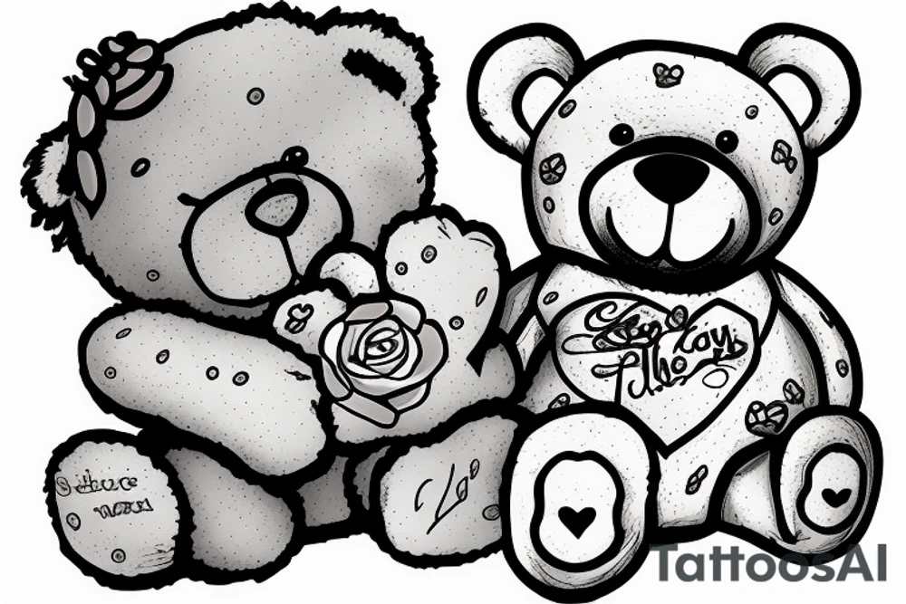 Word Shawtyyy with a teddy bear next to it tattoo idea