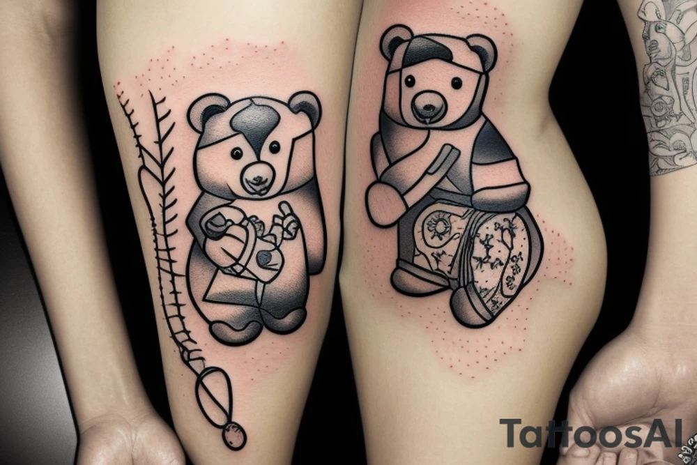 Word Shawtyyy with a teddy bear next to it tattoo idea
