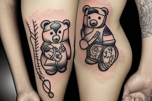 Word Shawtyyy with a teddy bear next to it tattoo idea