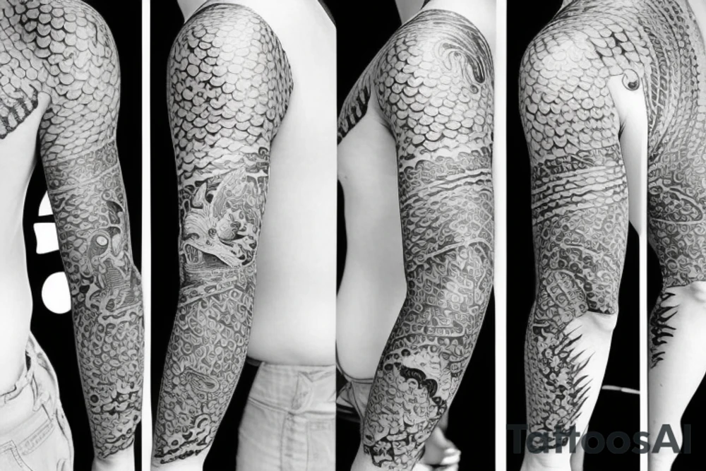 traditional sleeve tattoo with 3 koi fish tattoo idea