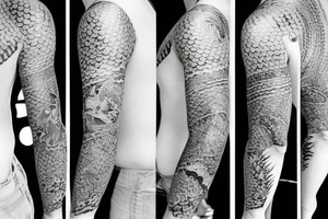 traditional sleeve tattoo with 3 koi fish tattoo idea