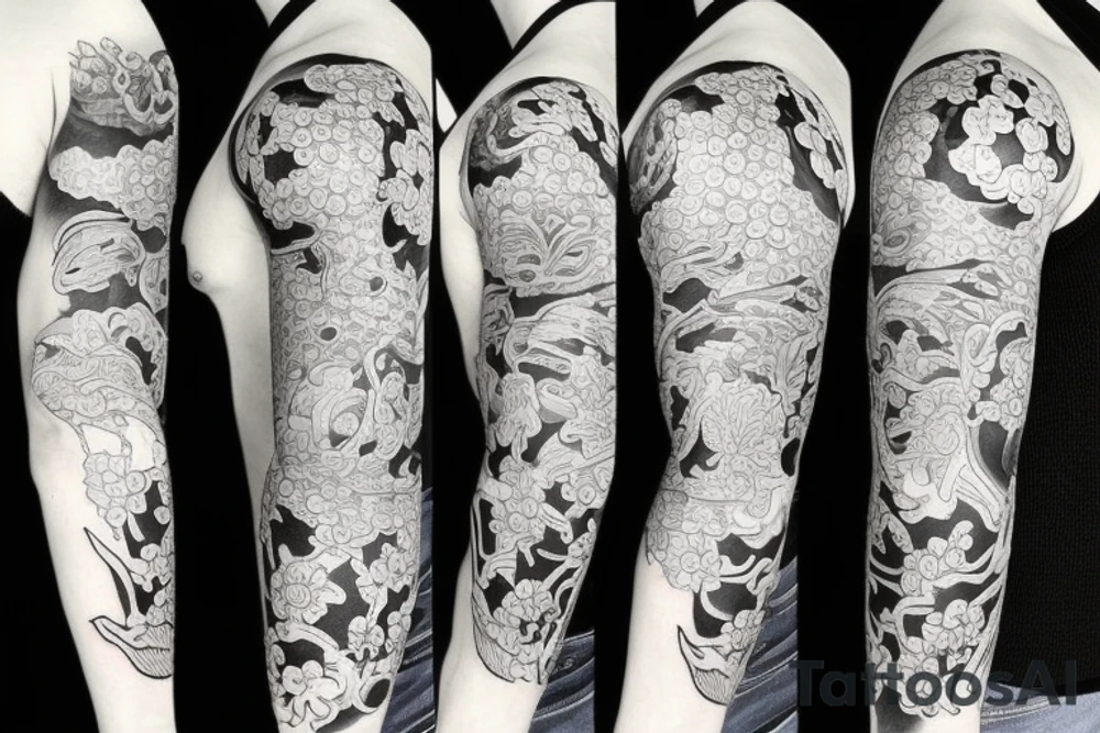 traditional full sleeve tattoo with 3 koi fish with color Japanese's flower tattoo idea