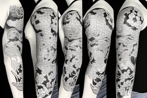 traditional full sleeve tattoo with 3 koi fish with color Japanese's flower tattoo idea