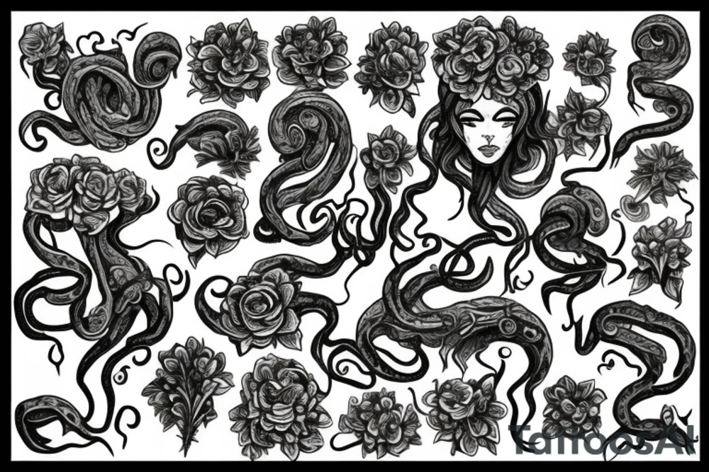 A Medusa with flowers instead of tentacles tattoo idea