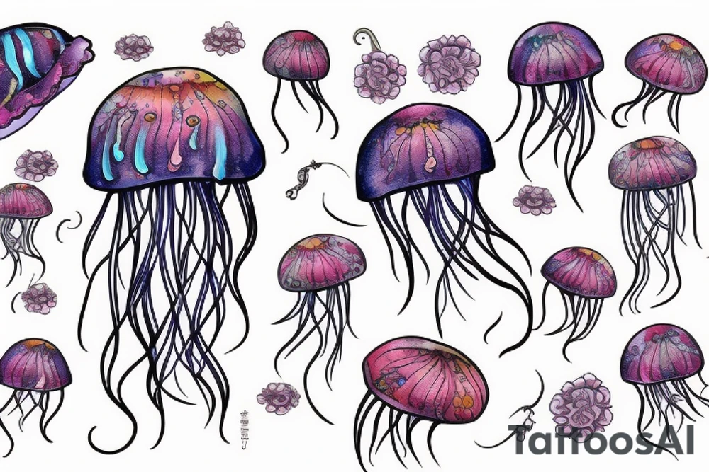 A jellyfish with flowers instead of tentacles tattoo idea