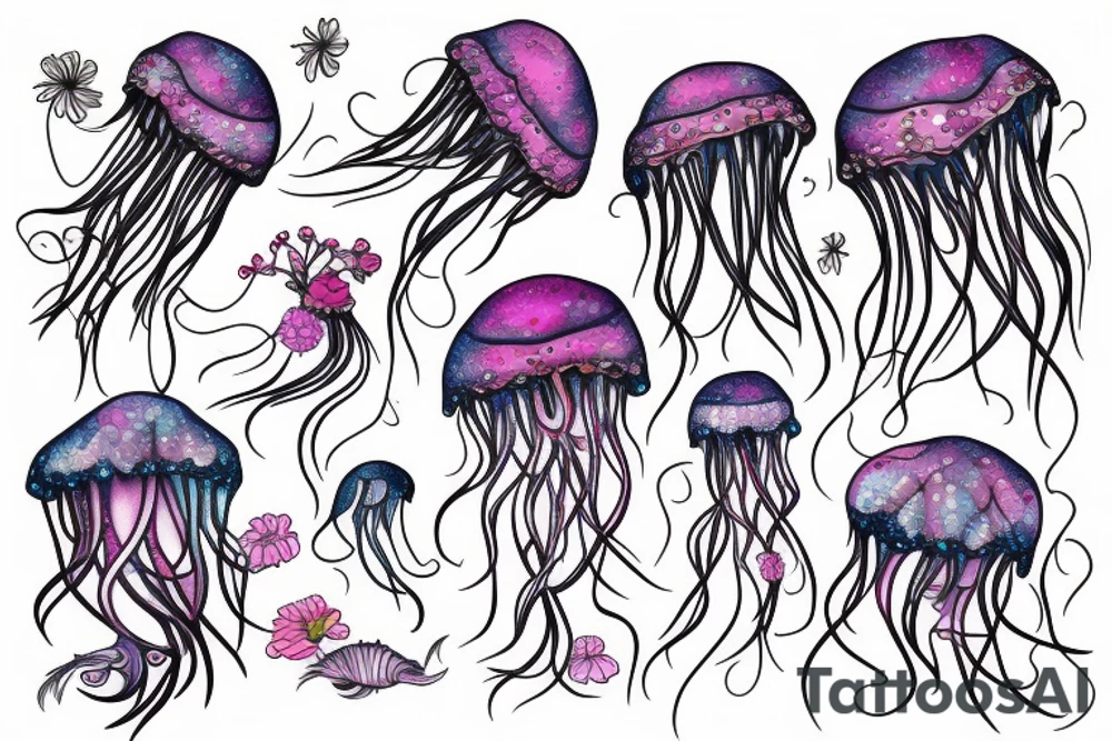 A jellyfish with flowers instead of tentacles tattoo idea