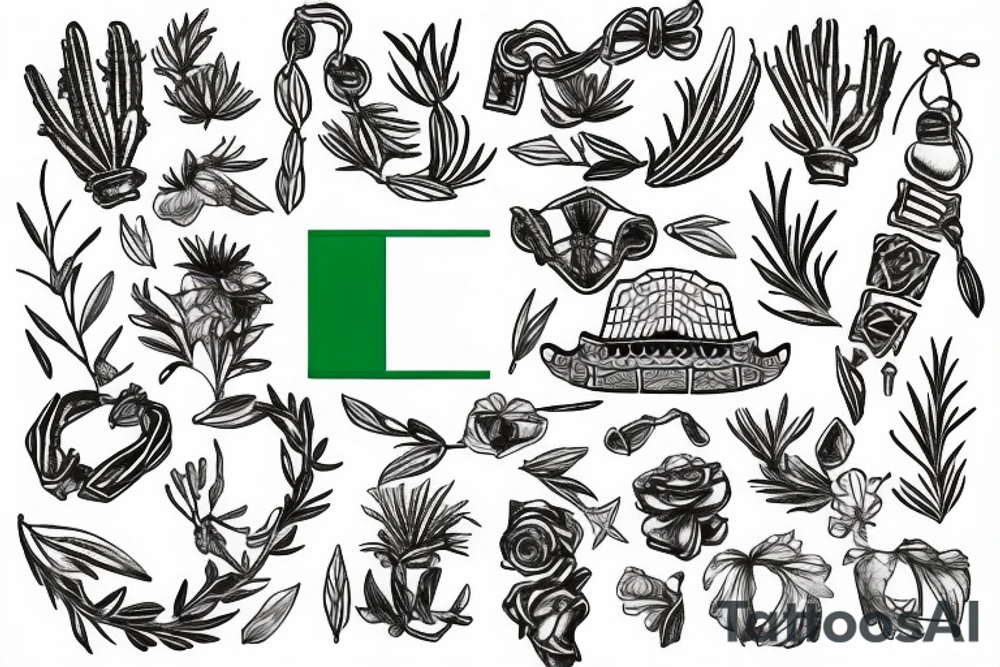 Mexican flag with rosemary necklace tattoo idea