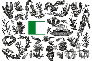 Mexican flag with rosemary necklace tattoo idea