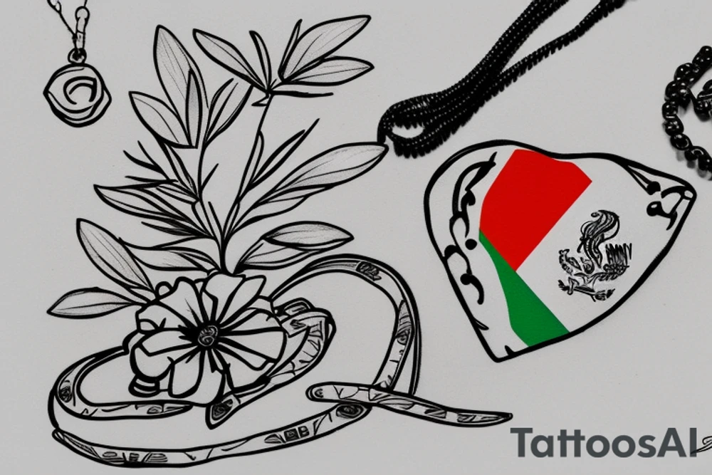 Mexican flag with rosemary necklace tattoo idea