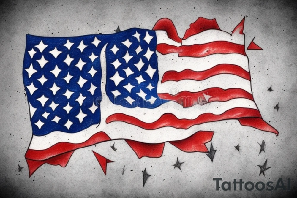 Ripped american flag saying faith, courage and pride tattoo idea