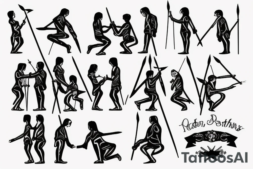 Kneeling father With arrows in his back Shielding his Children tattoo idea