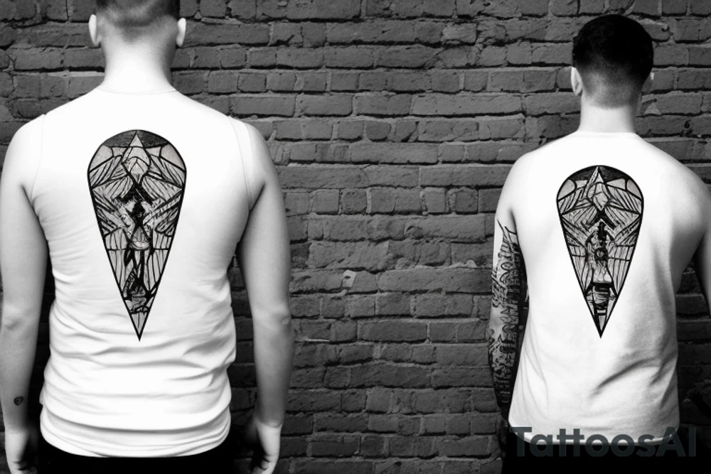 Kneeling father With arrows in his back Shielding his Children tattoo idea