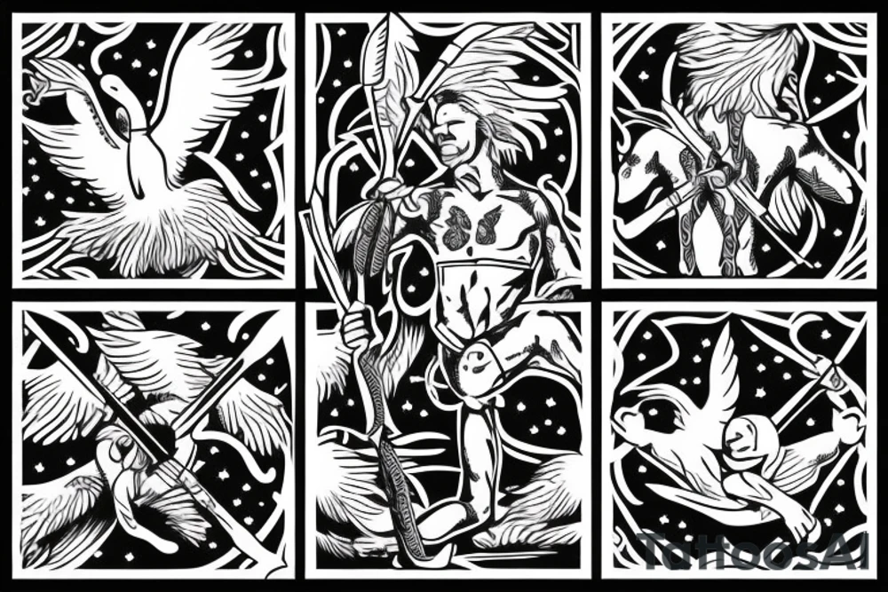 Kneeling father With arrows in his back Shielding his Children tattoo idea