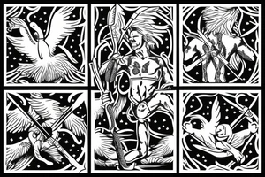 Kneeling father With arrows in his back Shielding his Children tattoo idea