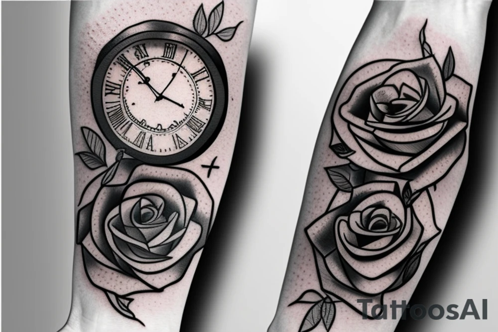 Roses, clock, kind of hearts card tattoo idea