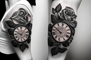 Roses, clock, kind of hearts card tattoo idea