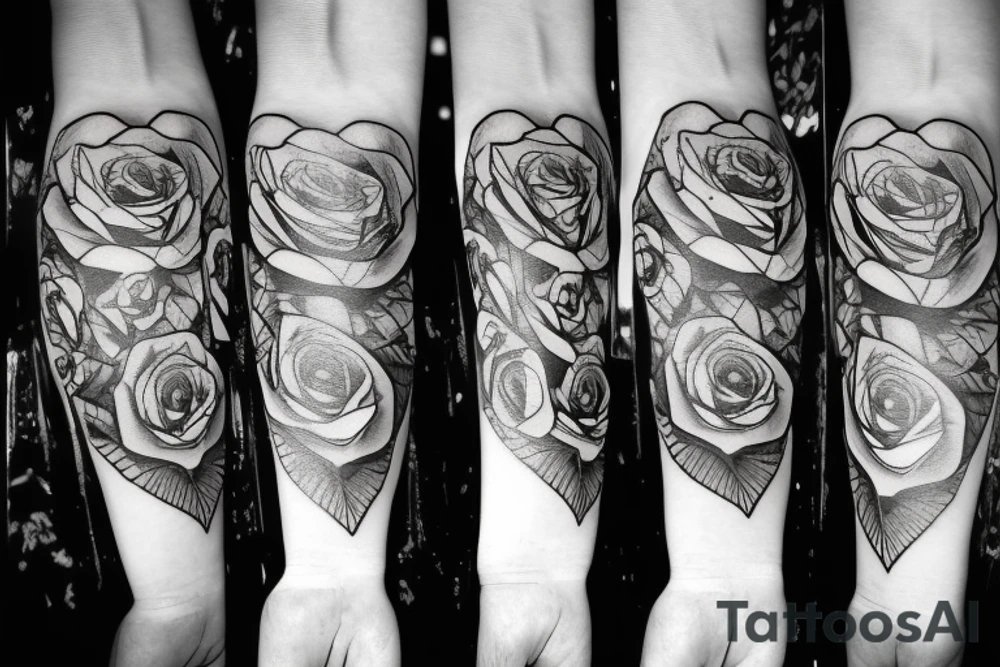 Roses, clock, kind of hearts card tattoo idea