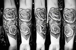 Roses, clock, kind of hearts card tattoo idea