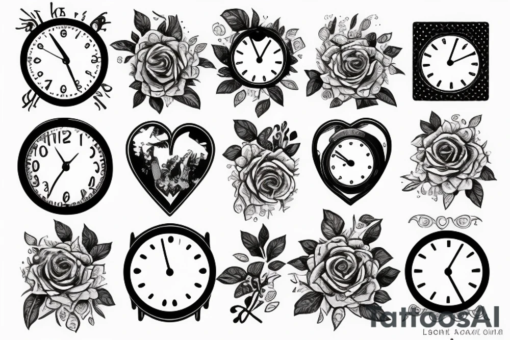 Roses, clock, kind of hearts card tattoo idea