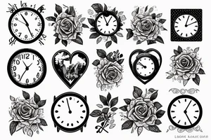 Roses, clock, kind of hearts card tattoo idea