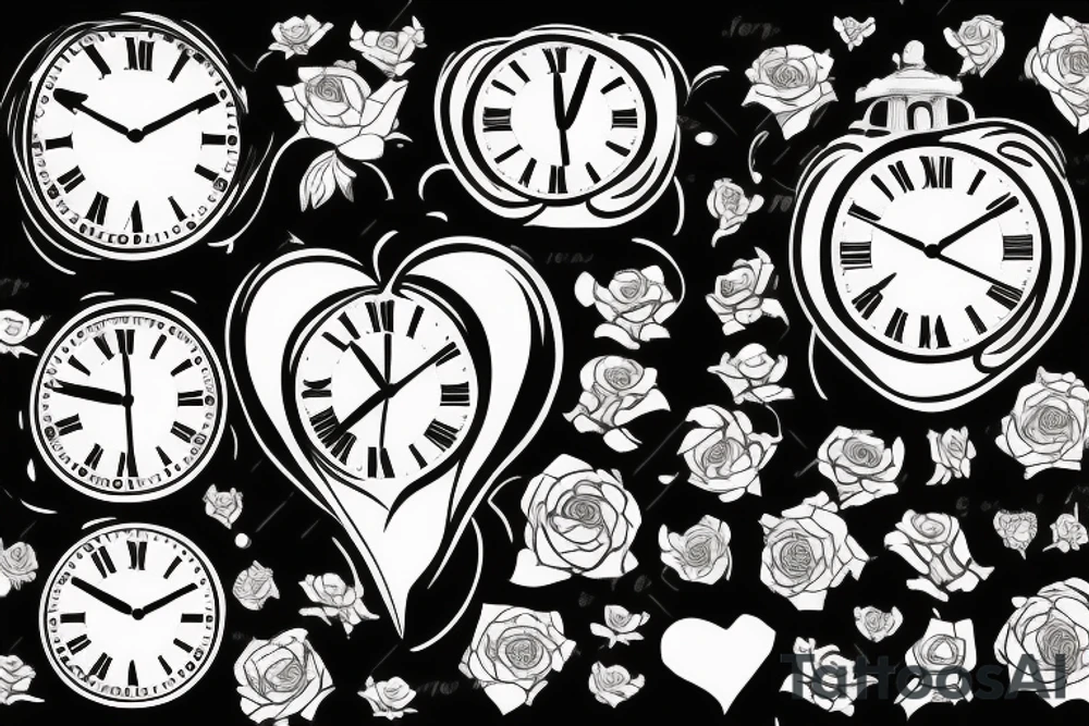 Roses, clock, kind of hearts card tattoo idea