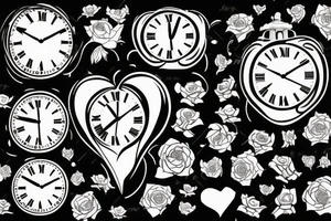 Roses, clock, kind of hearts card tattoo idea
