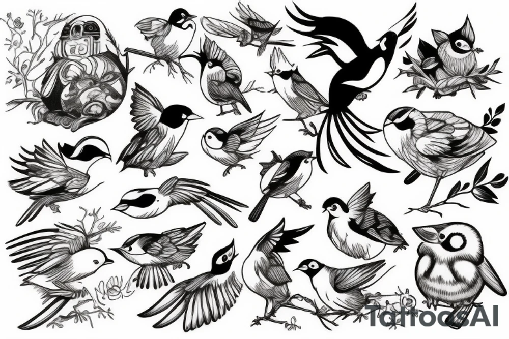Birds in studio ghibli animation tattoo idea