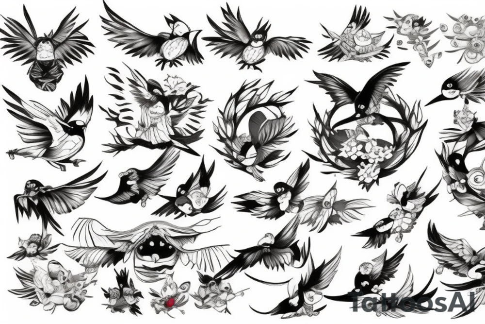 Birds in studio ghibli animation tattoo idea