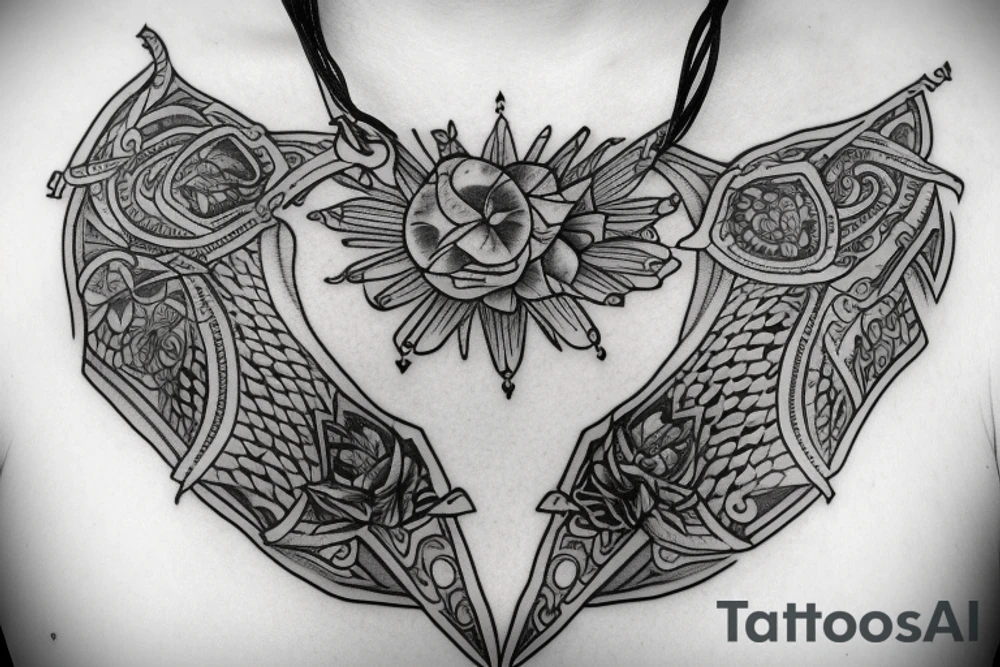 chest tatoo necklace tattoo idea