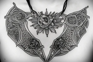 chest tatoo necklace tattoo idea