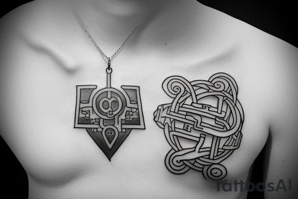chest tatoo necklace, simple, stylistic, geometry, full metal alchemist tattoo idea