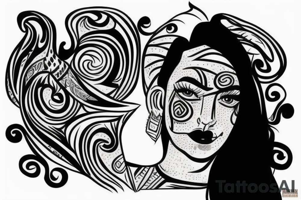 woman smoking a cigarette with tribal background tattoo idea