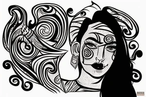 woman smoking a cigarette with tribal background tattoo idea