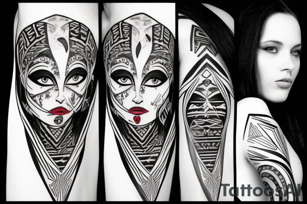 woman smoking a cigarette with tribal background tattoo idea