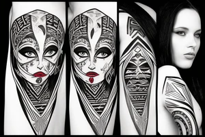 woman smoking a cigarette with tribal background tattoo idea