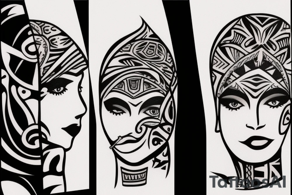 woman smoking a cigarette with tribal background tattoo idea