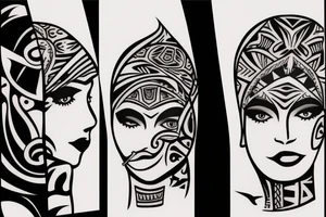 woman smoking a cigarette with tribal background tattoo idea
